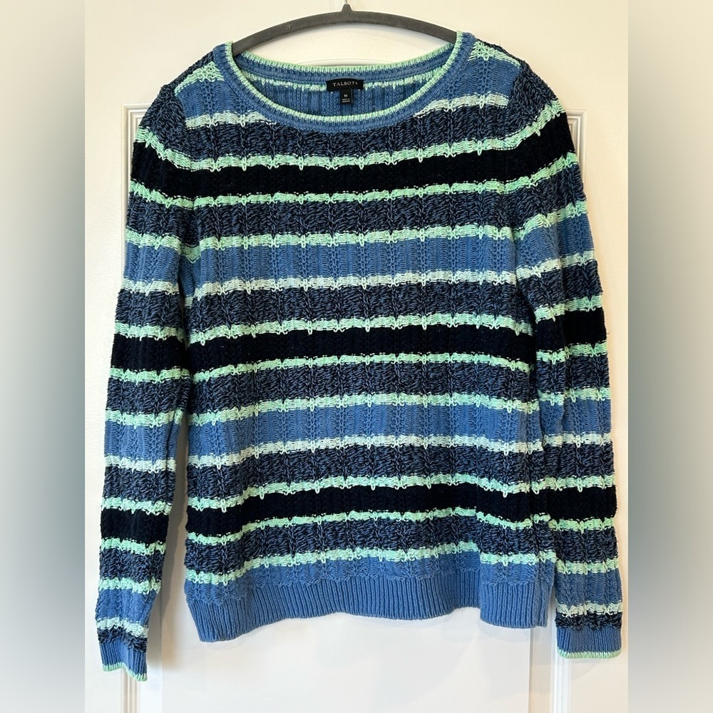 EUC Talbots Blue Green Stripe Knit Long Sleeve Sweater
Size - Medium